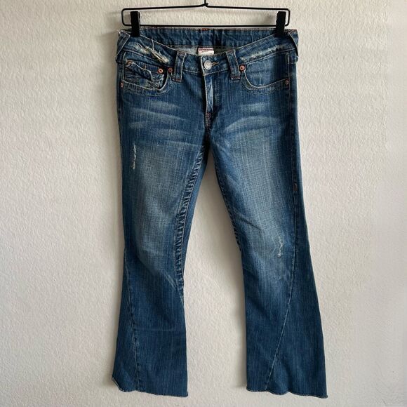 TRUE RELIGION Vintage Y2K Joey Flared Blue Faded Low Rise Denim Jeans Womens 29 - Picture 1 of 7